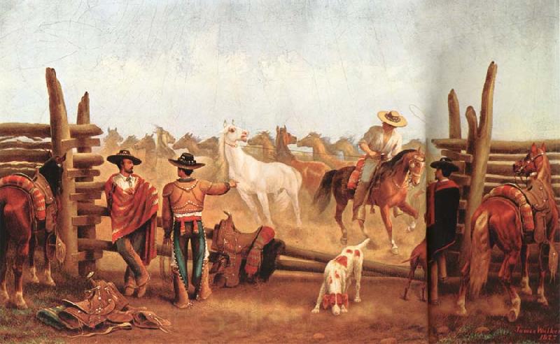 James Walker Vaqueros roping horses in a corral Germany oil painting art